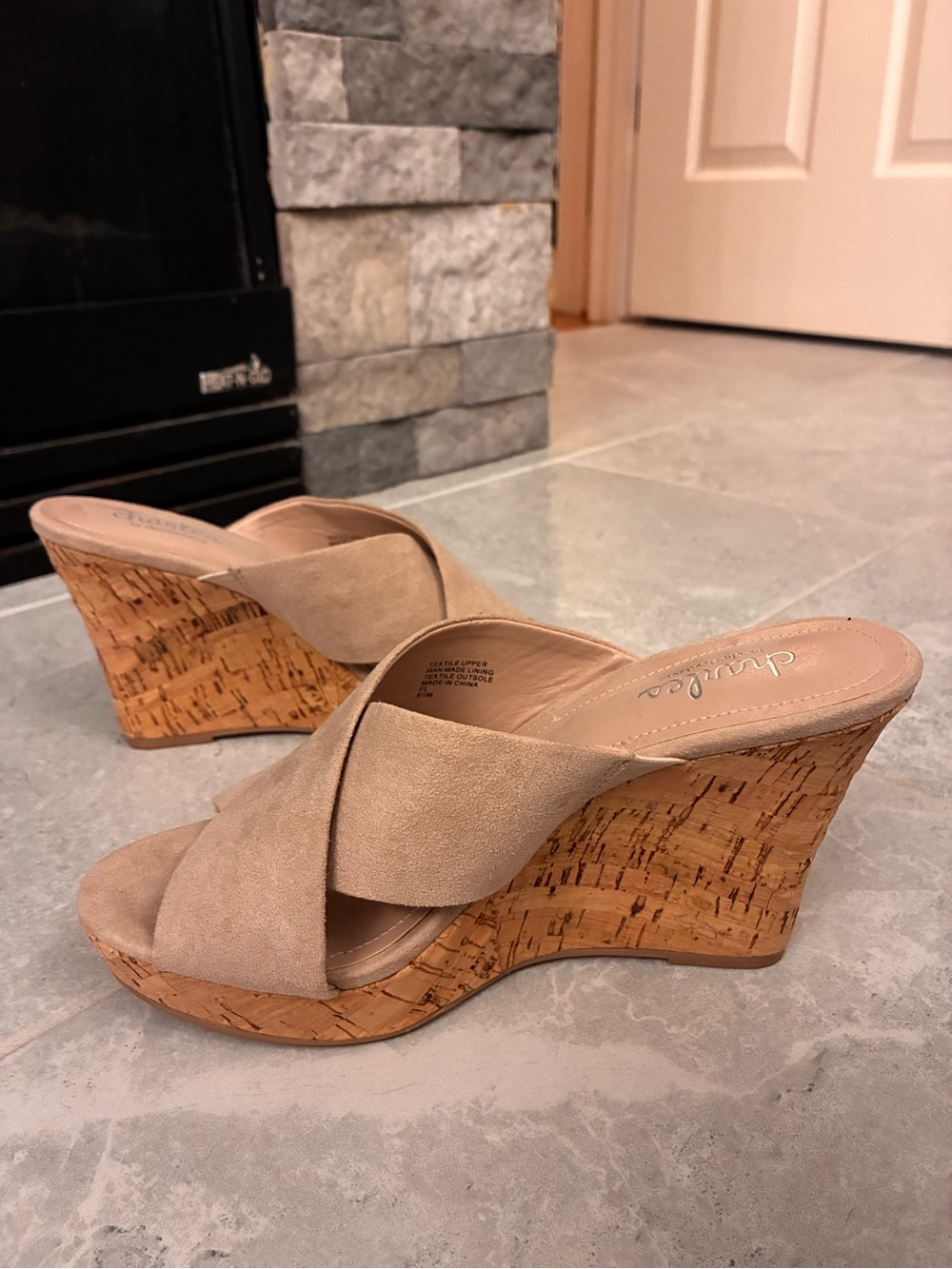Charles By Charles David Beige Suede Cork Wedge Sandals
